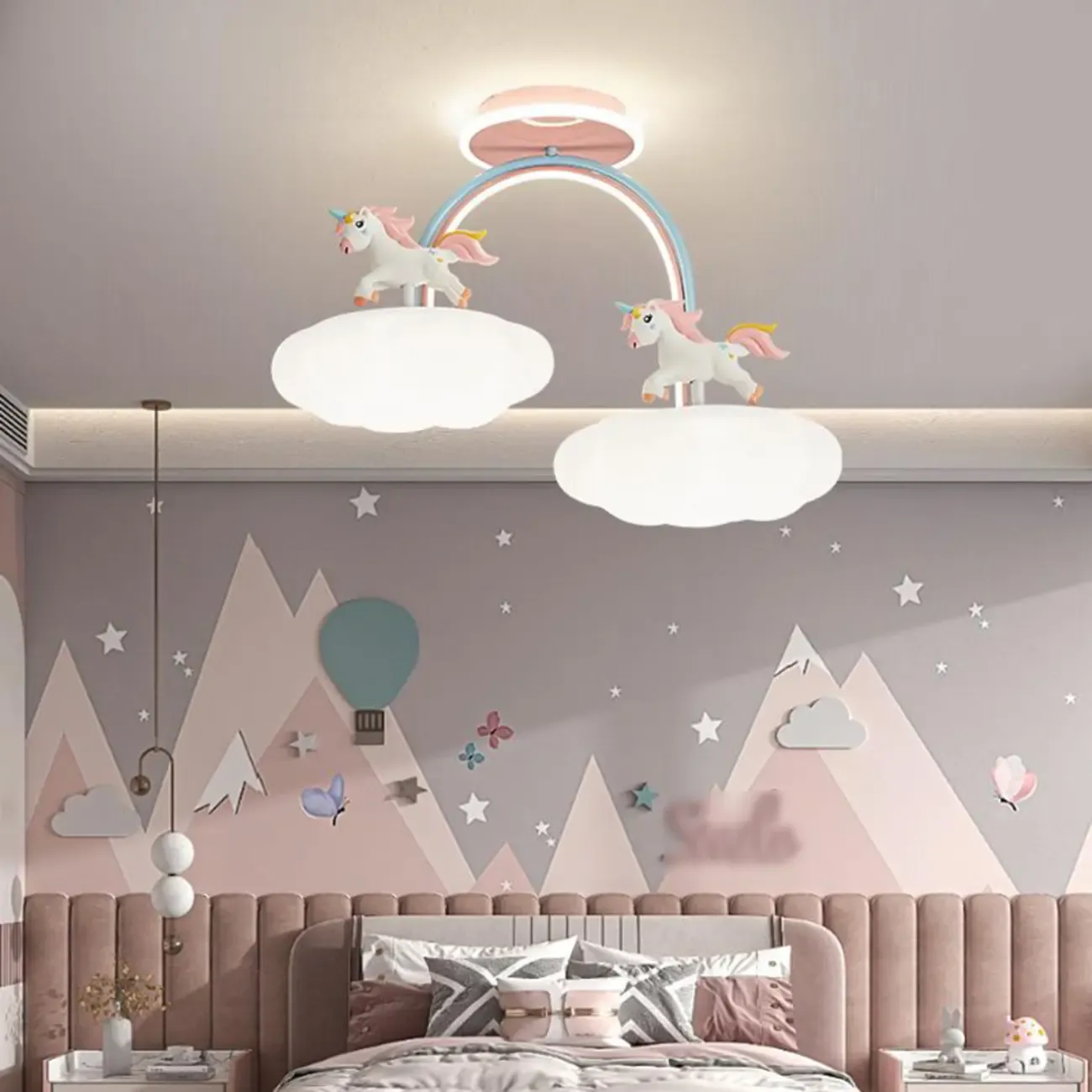 Kids Dimmable Semi-Flush Mount Ceiling Light for Bedroom Image - 12