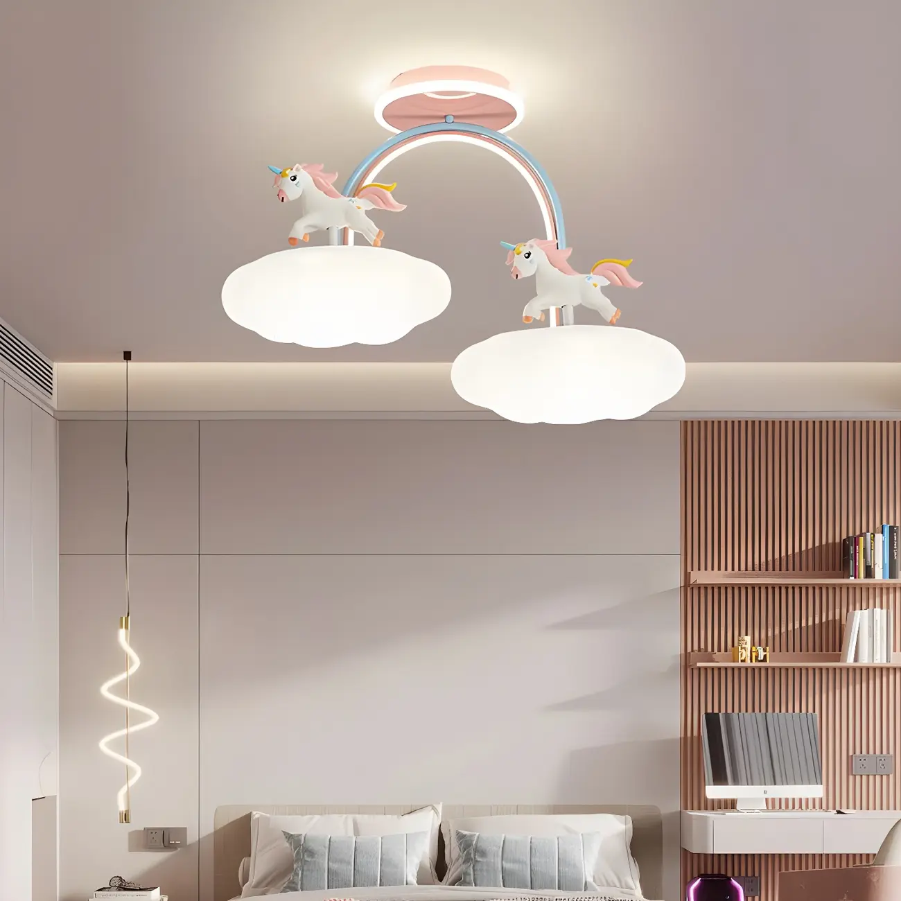 Kids Dimmable Semi-Flush Mount Ceiling Light for Bedroom Image - 13 | homeyfad