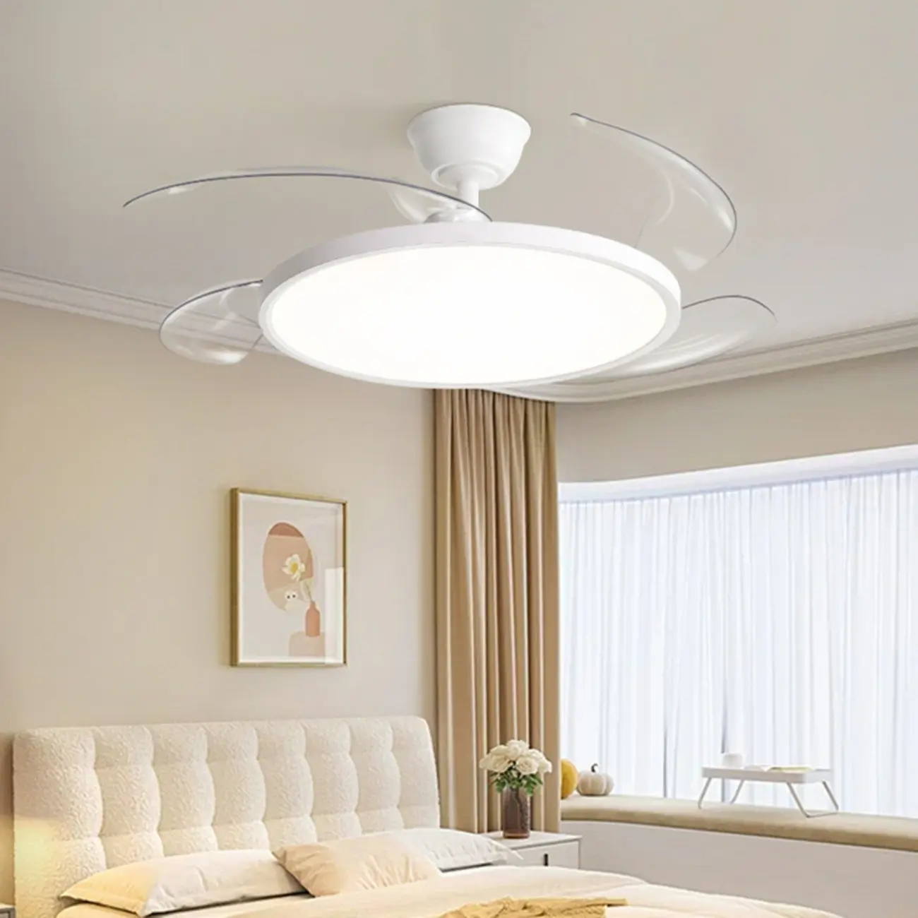 Modern 4-Blade Retractable LED Ceiling Fans with Light for Bedroom Image - 1 | homeyfad
