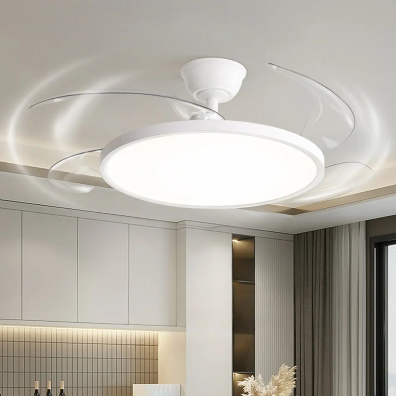 Modern 4-Blade Retractable LED Ceiling Fans with Light for Bedroom Image - 2 | homeyfad