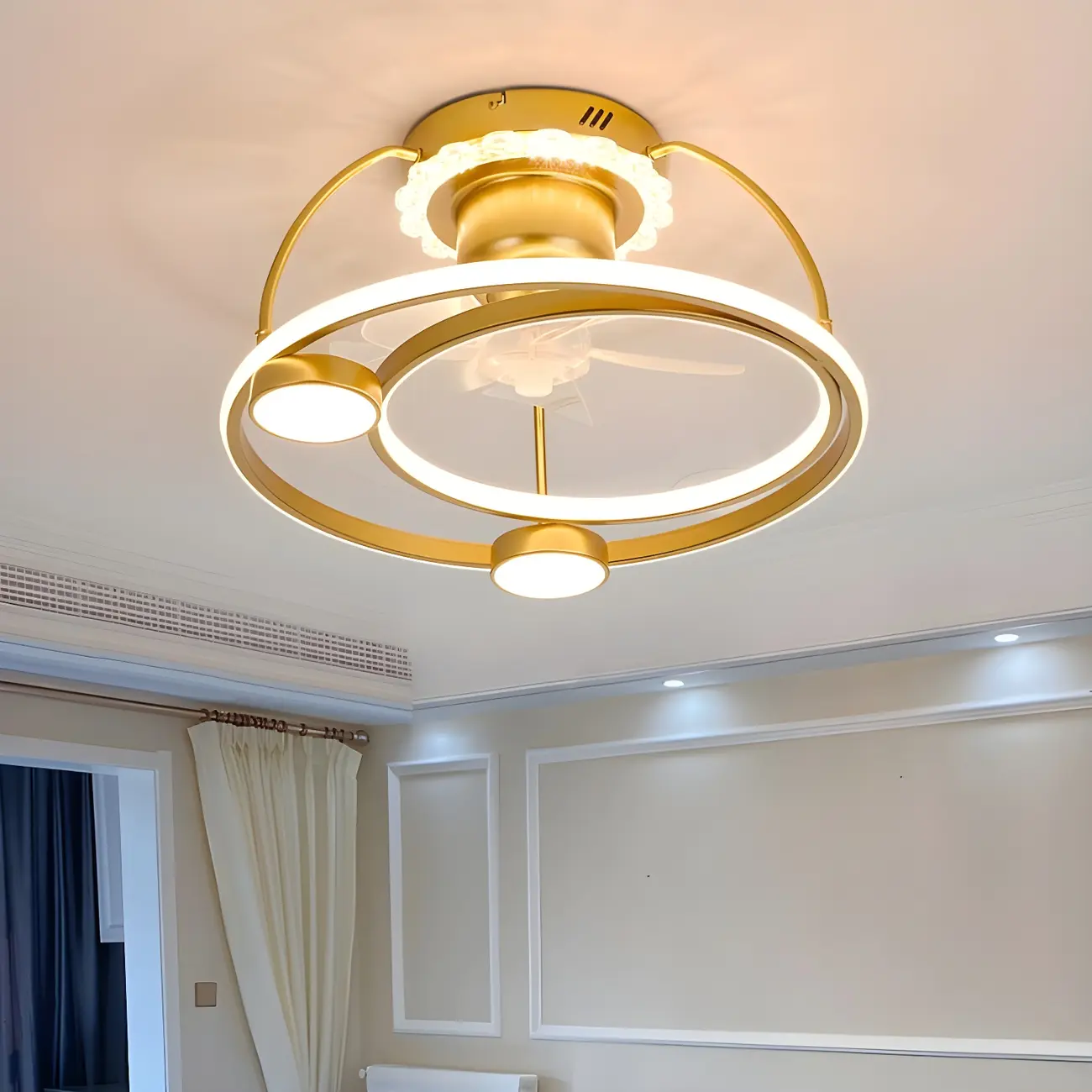 5-Blade Gold Flushmount Ceiling Fans with Dimmable LED Light Image - 1 | homeyfad