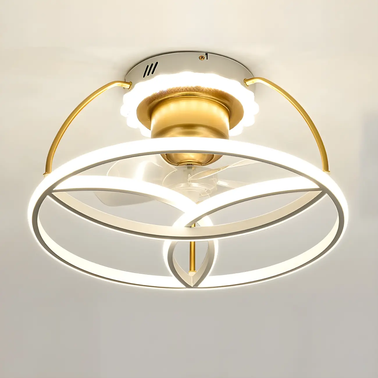 5-Blade Gold Flushmount Ceiling Fans with Dimmable LED Light Image - 2 | homeyfad