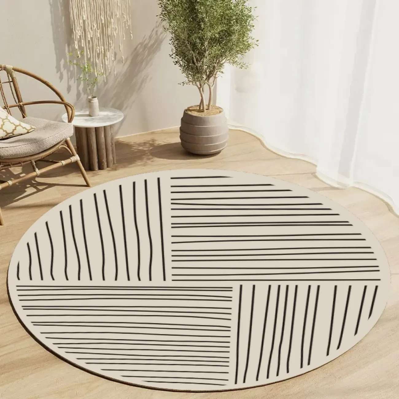 Modern Striped Round Area Rug for Living Room Image - 1 | homeyfad