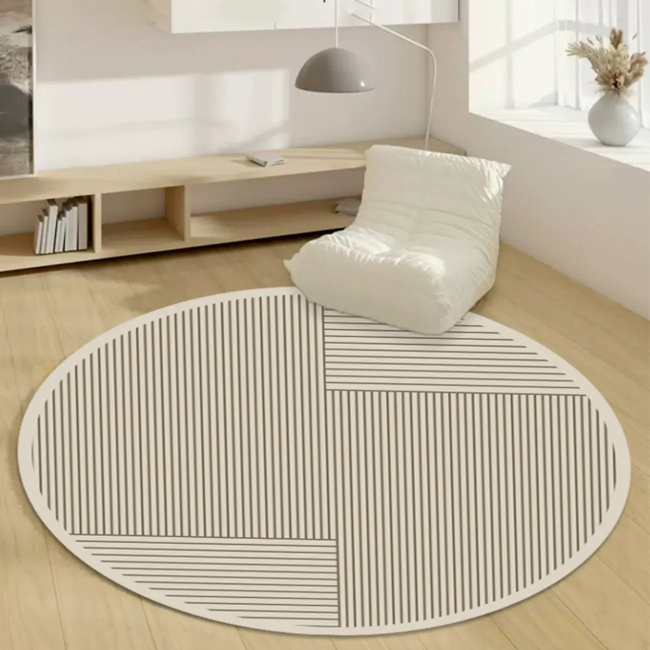 Modern Striped Round Area Rug for Living Room Image - 2 | homeyfad
