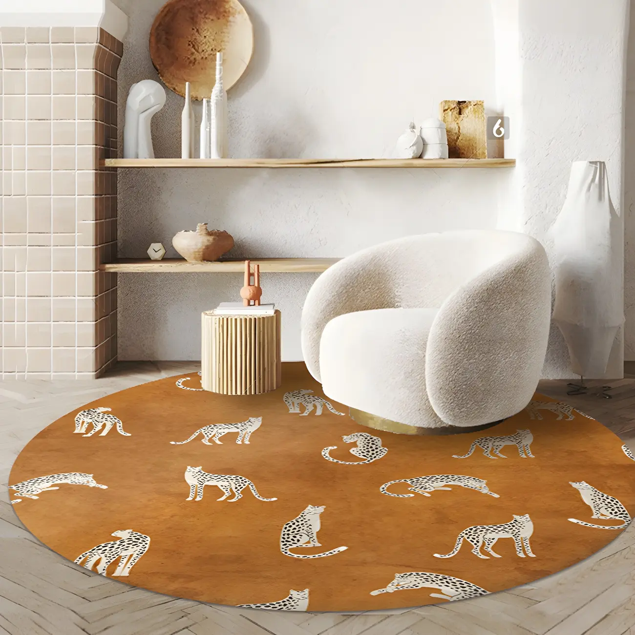 Modern Polyester Anti-Slip Round Area Rug in Brown Image - 1 | homeyfad