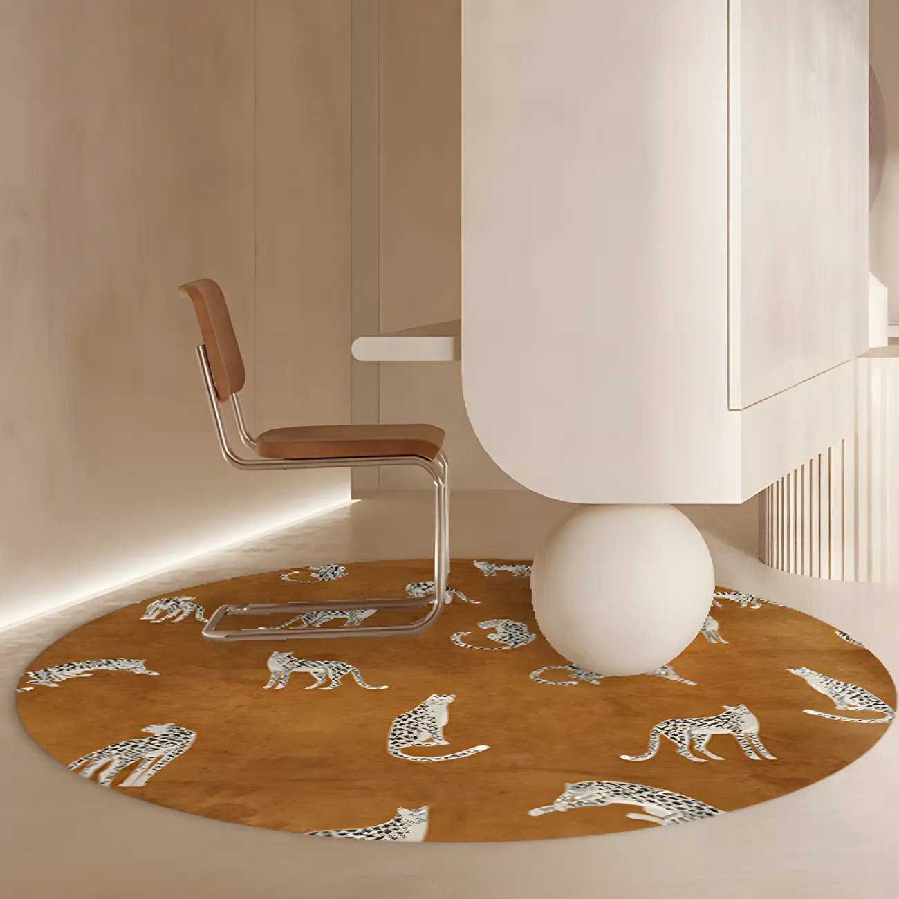 Modern Polyester Anti-Slip Round Area Rug in Brown Image - 2 | homeyfad