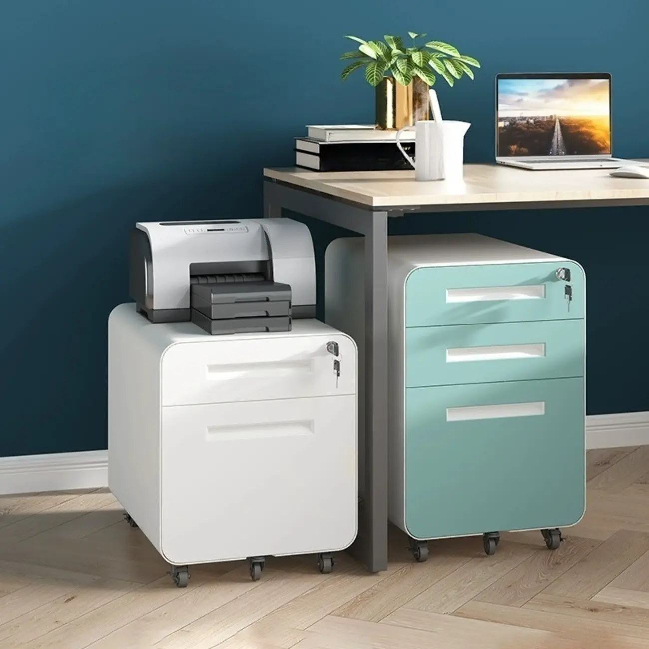 Modern Metal Lockable Filing Cabinet with Wheels for Office Image - 1 | homeyfad