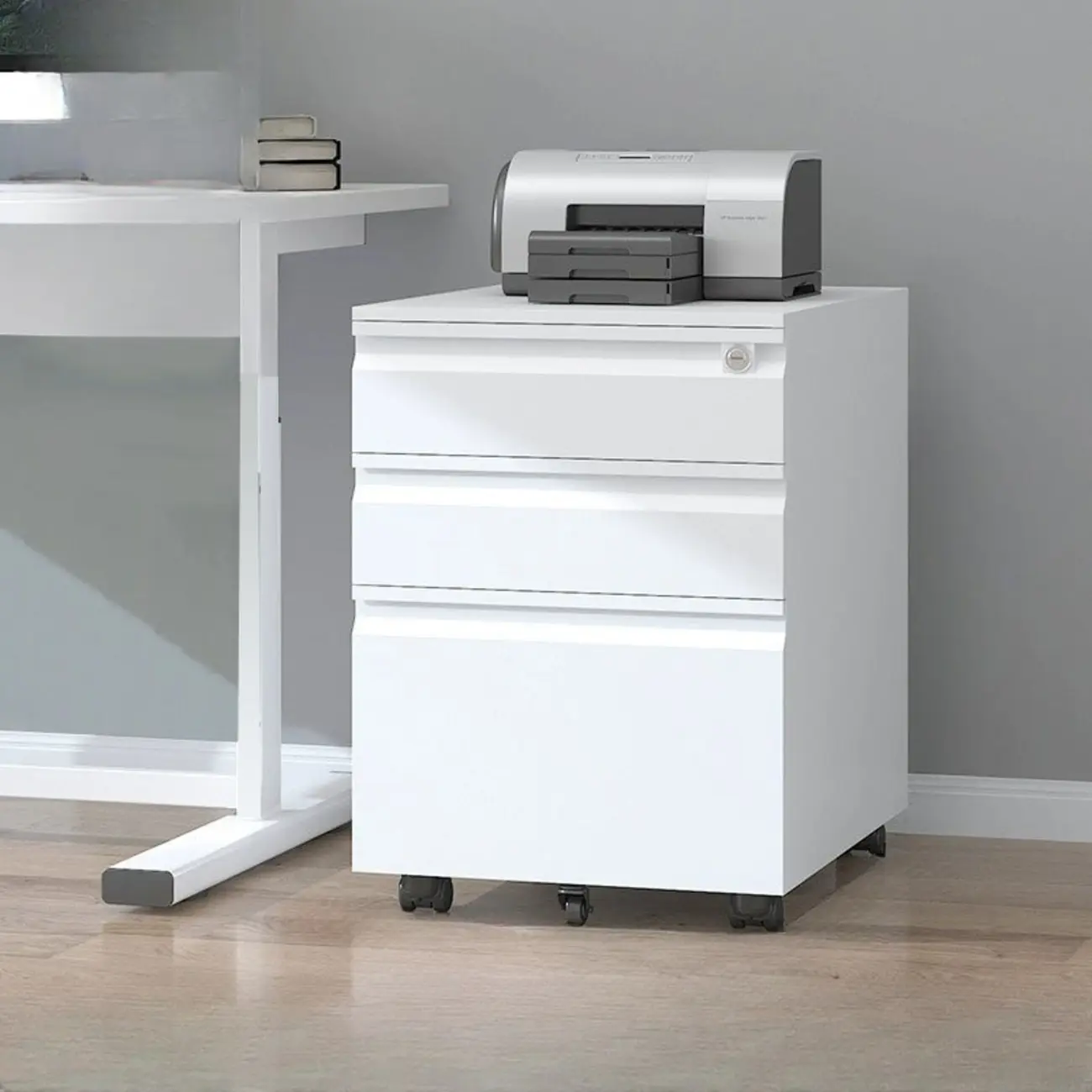 Modern Metal Lockable Filing Cabinet with Wheels for Office Image - 2 | homeyfad