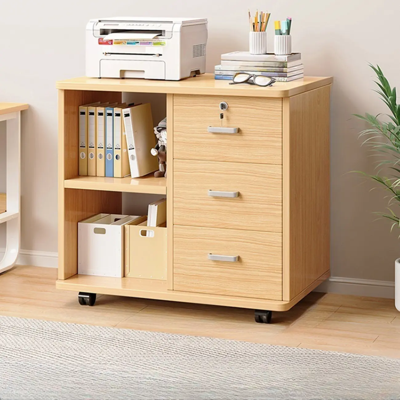Vintage Wood Filing Cabinets with Casters and Locks for Office Image - 1 | homeyfad