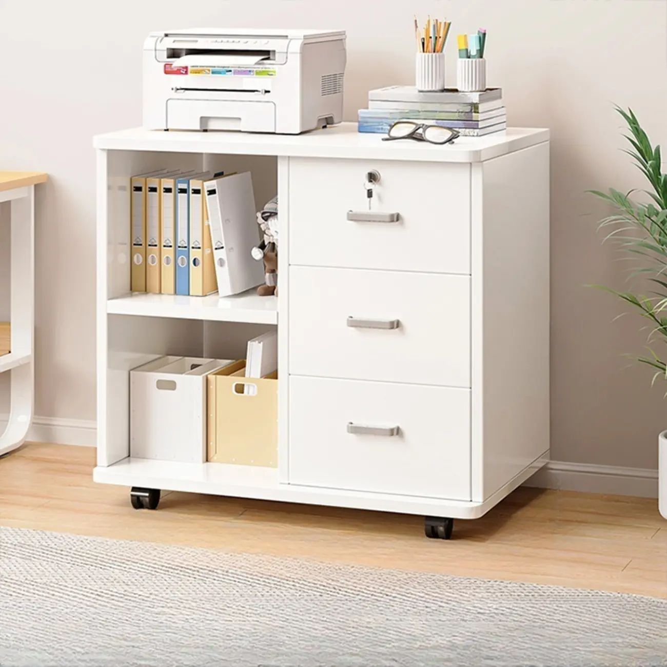 Vintage Wood Filing Cabinets with Casters and Locks for Office Image - 2 | homeyfad