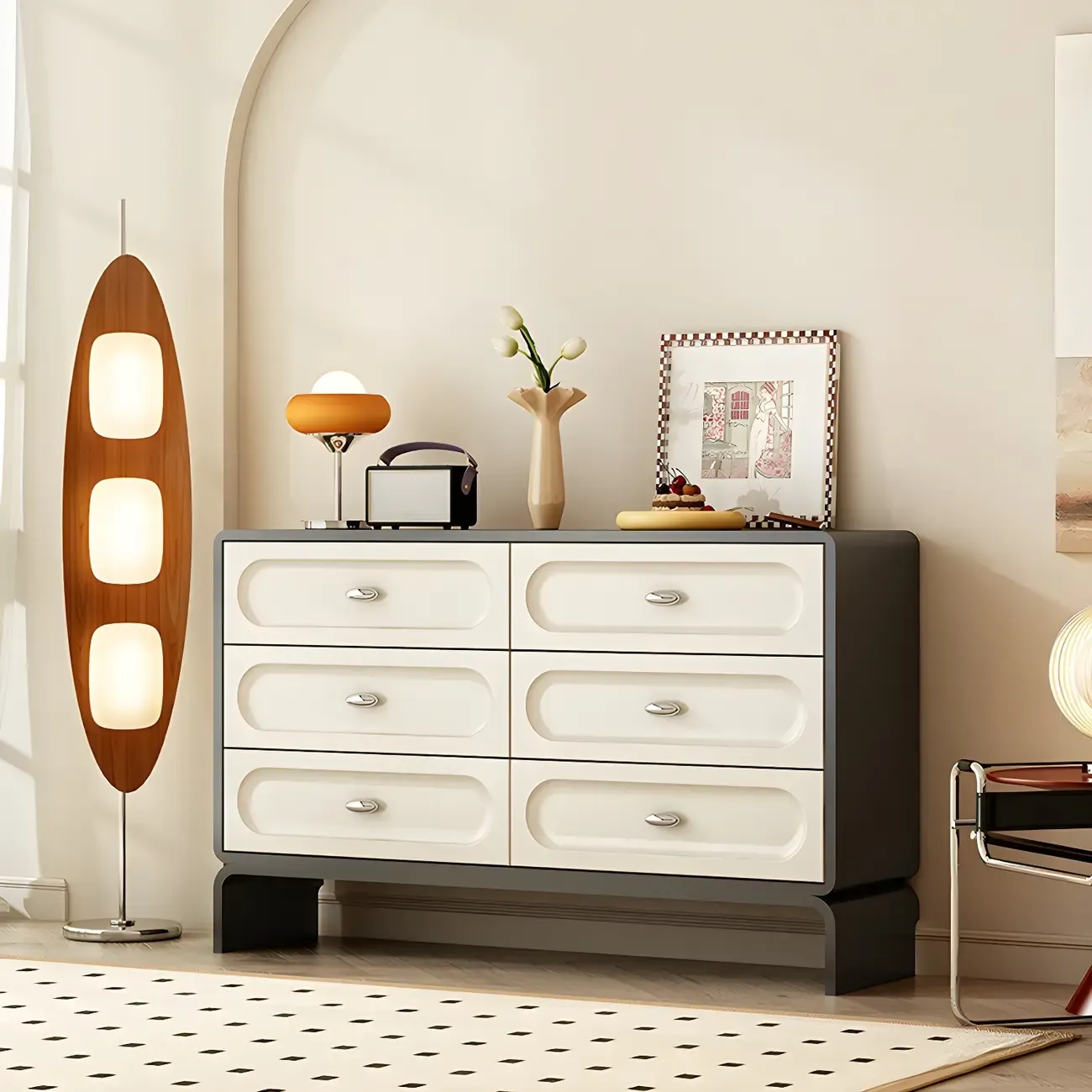 Modern White Wood Bachelor Chest with 6-Soft Close Drawers Image - 1