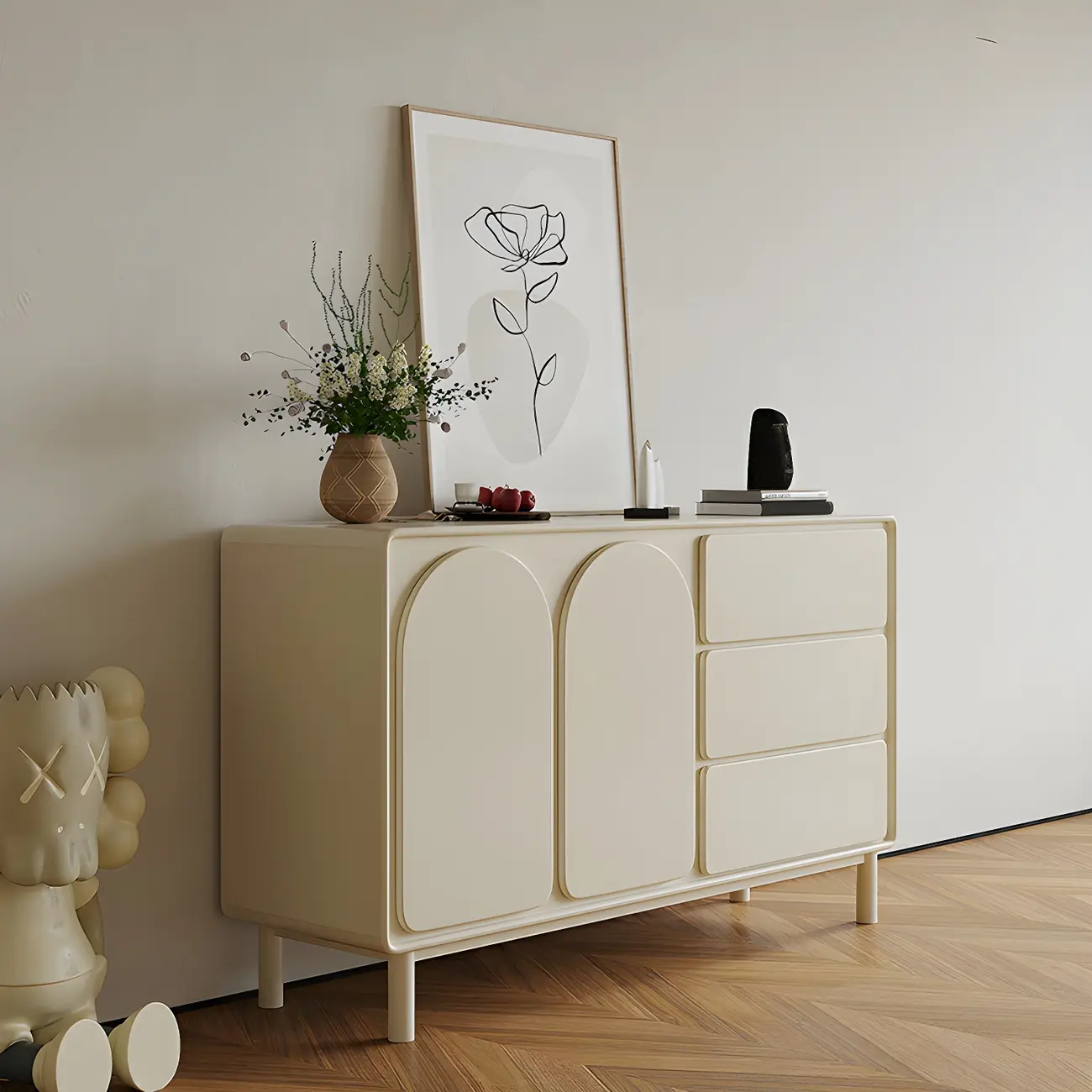Durable Off-White Wooden Combo Dresser with Shelves for Home Image - 1 | homeyfad