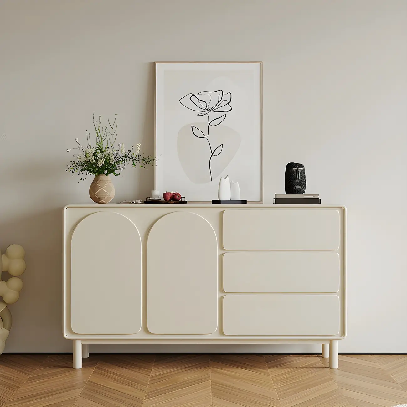 Durable Off-White Wooden Combo Dresser with Shelves for Home Image - 3 | homeyfad