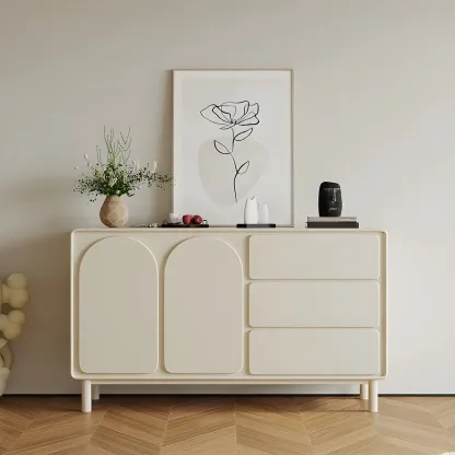 Durable Off-White Wooden Combo Dresser with Shelves for Home Image - 3