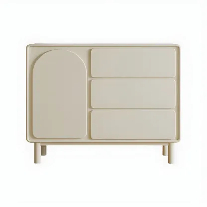 Durable Off-White Wooden Combo Dresser with Shelves for Home Image - 4