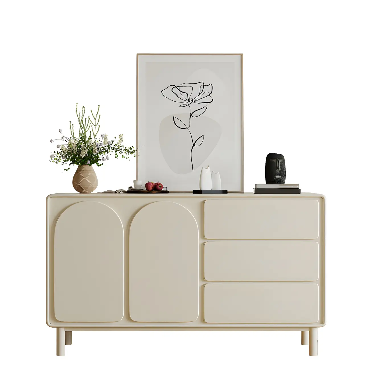 Durable Off-White Wooden Combo Dresser with Shelves for Home Image - 7 | homeyfad
