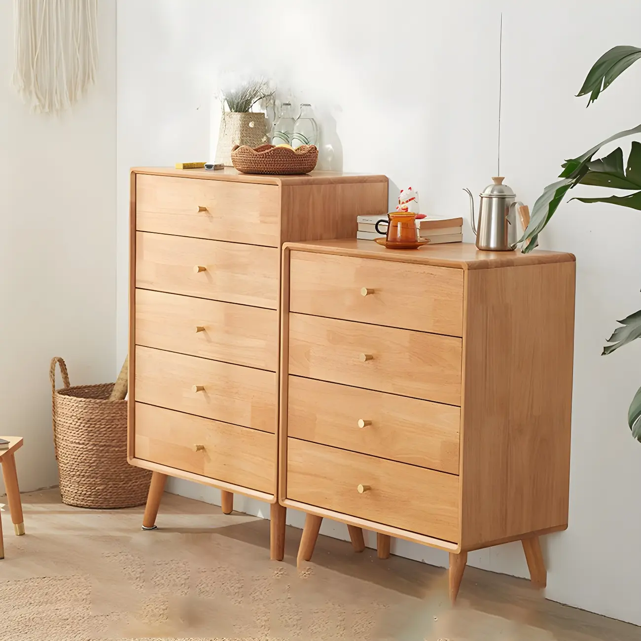 Retro Natural Wood Combo Dresser with Cabinets and Shelves Image - 2 | homeyfad