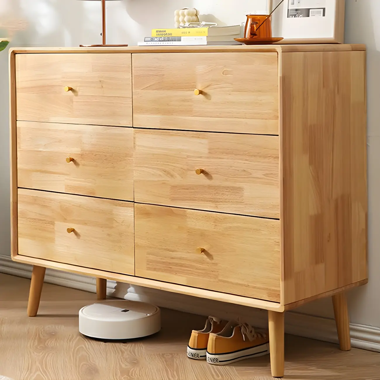 Retro Natural Wood Combo Dresser with Cabinets and Shelves Image - 3 | homeyfad
