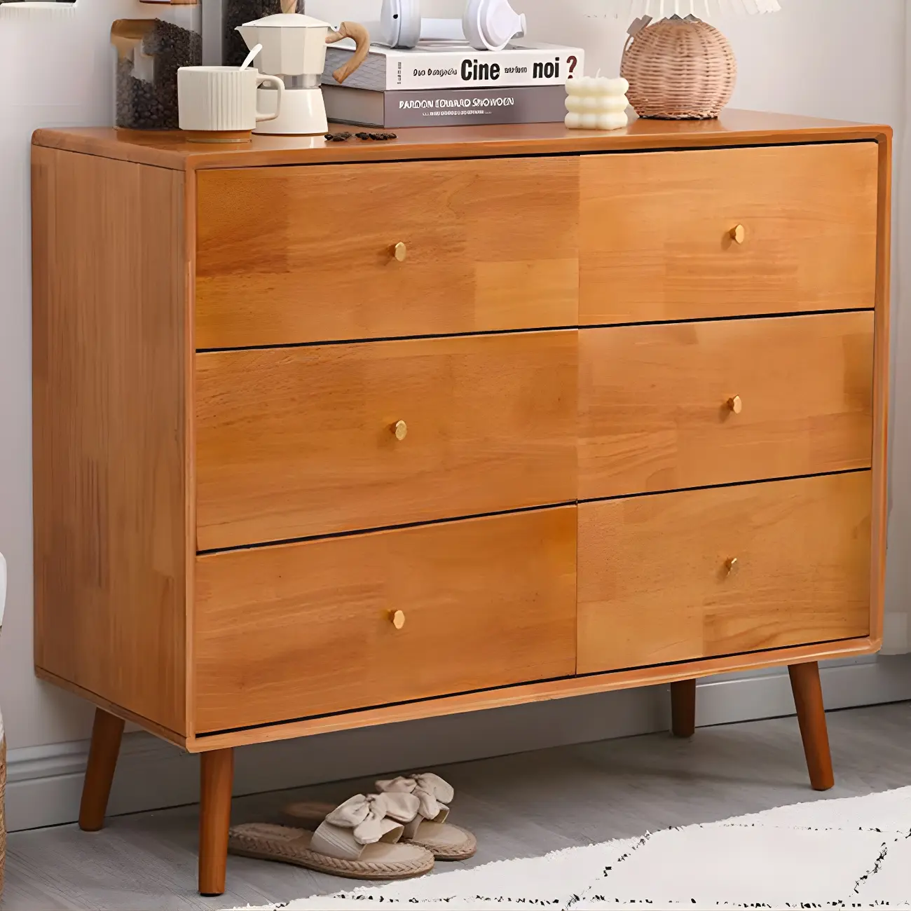 Retro Natural Wood Combo Dresser with Cabinets and Shelves Image - 13 | homeyfad