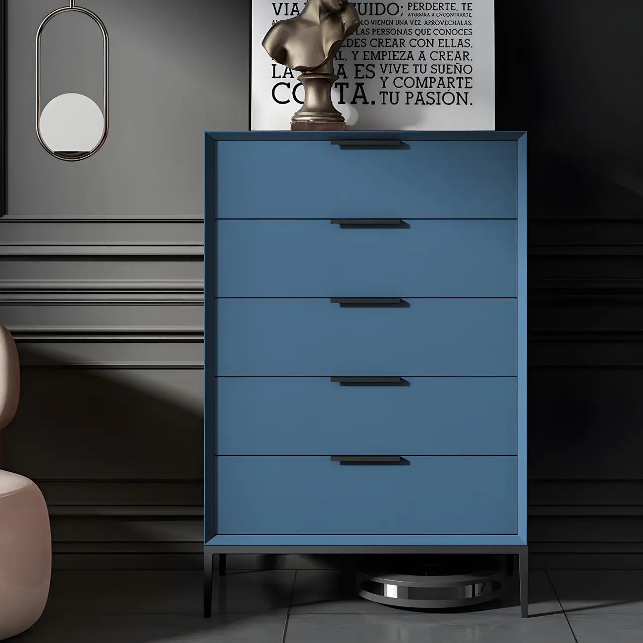 Durable Blue Wooden Dresser with Drawers for Restroom Image - 1 | homeyfad