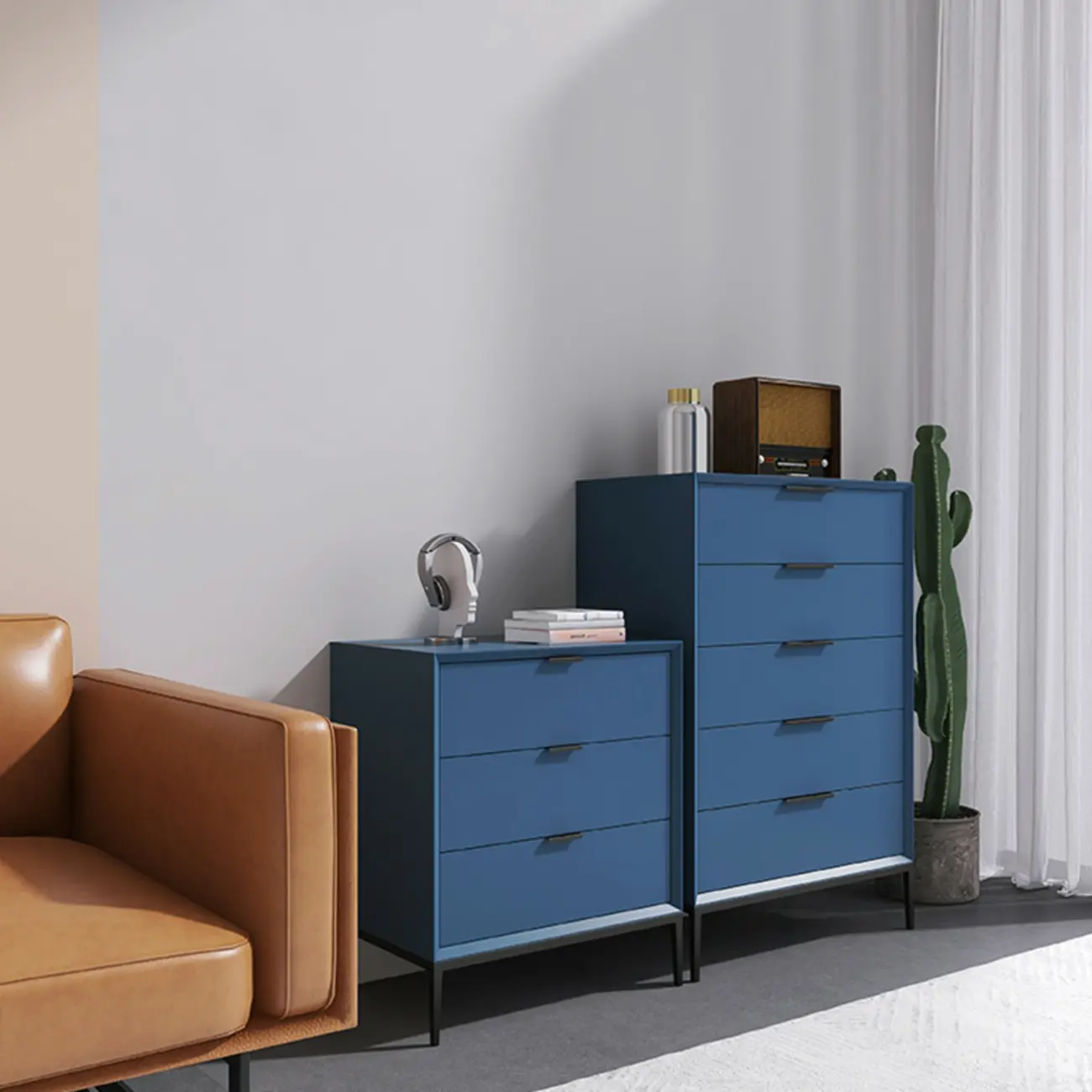 Durable Blue Wooden Dresser with Drawers for Restroom Image - 2 | homeyfad