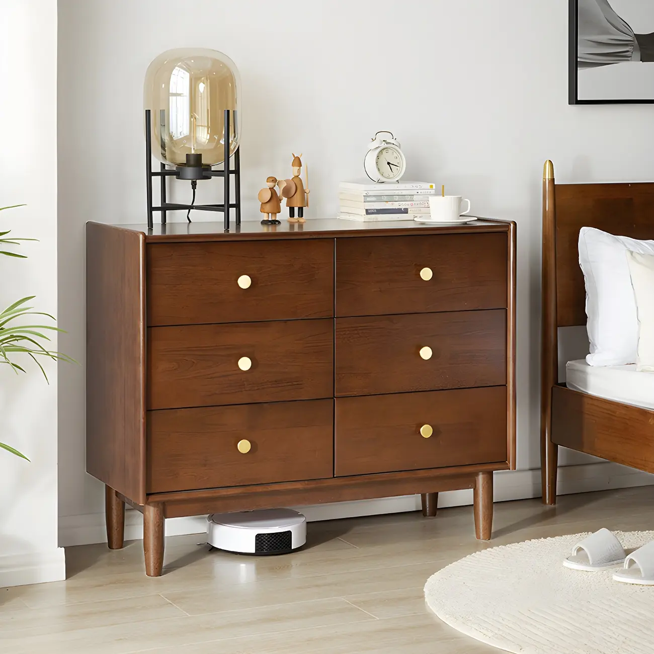 Traditional Brown Wooden Dresser with 6-Soft Closing Drawers Image - 1 | homeyfad