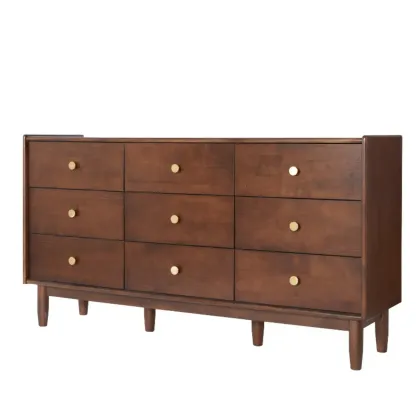Traditional Brown Wooden Dresser with 6-Soft Closing Drawers Image - 9