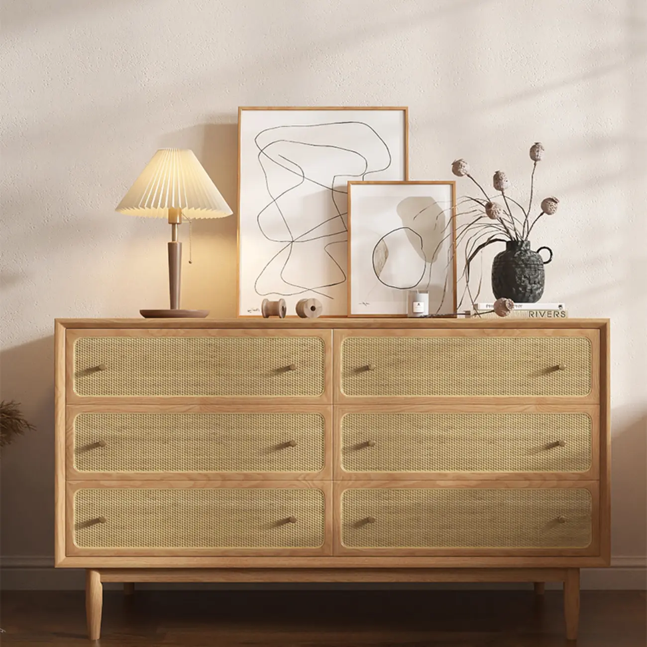 Tropical Wooden Dresser with Drawers and Gold Handles for Home Image - 2 | homeyfad