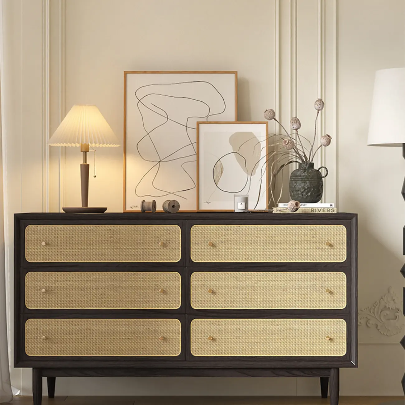 Tropical Wooden Dresser with Drawers and Gold Handles for Home Image - 5 | homeyfad