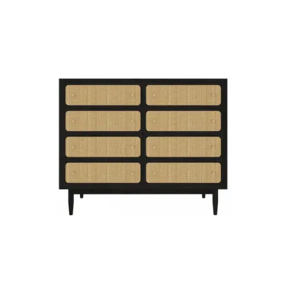 Tropical Wooden Dresser with Drawers and Gold Handles for Home Image - 7