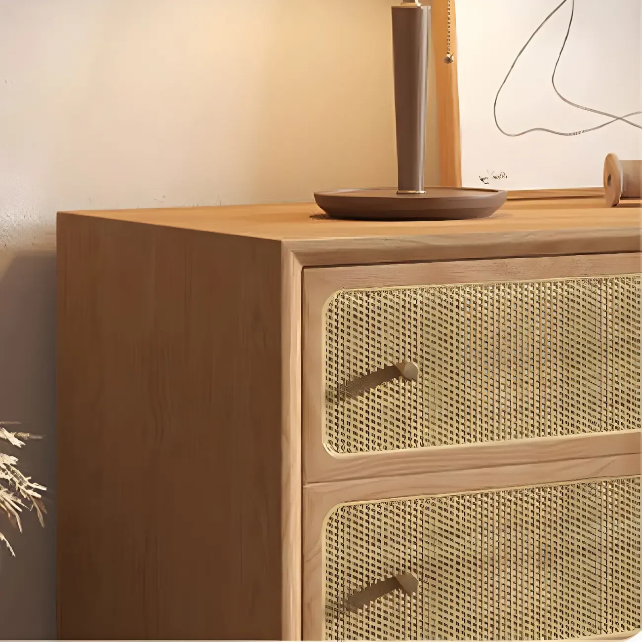 Tropical Wooden Dresser with Drawers and Gold Handles for Home Image - 16