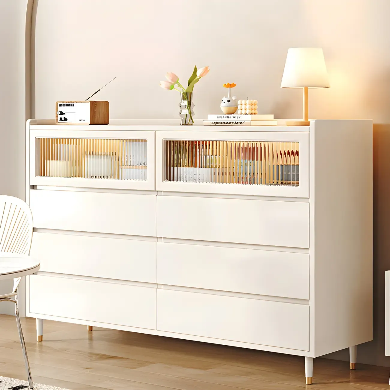 Elegant Pine Wooden Double Dresser with 6-Drawers for Bedroom Image - 1