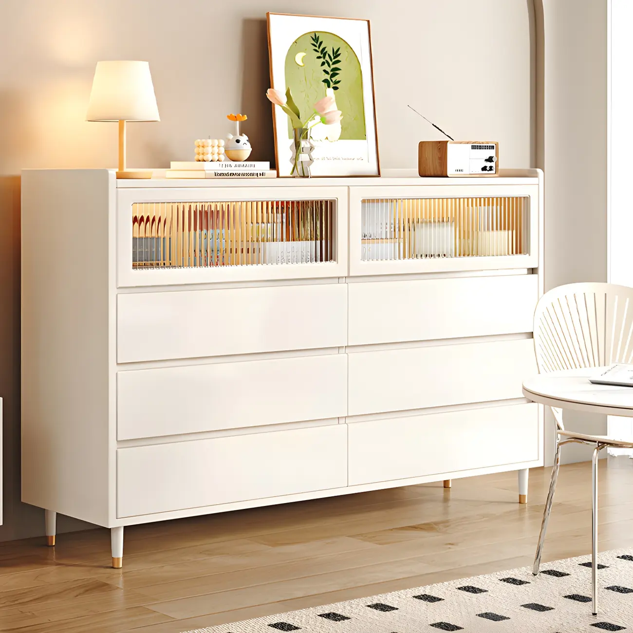 Elegant Pine Wooden Double Dresser with 6-Drawers for Bedroom Image - 2 | homeyfad