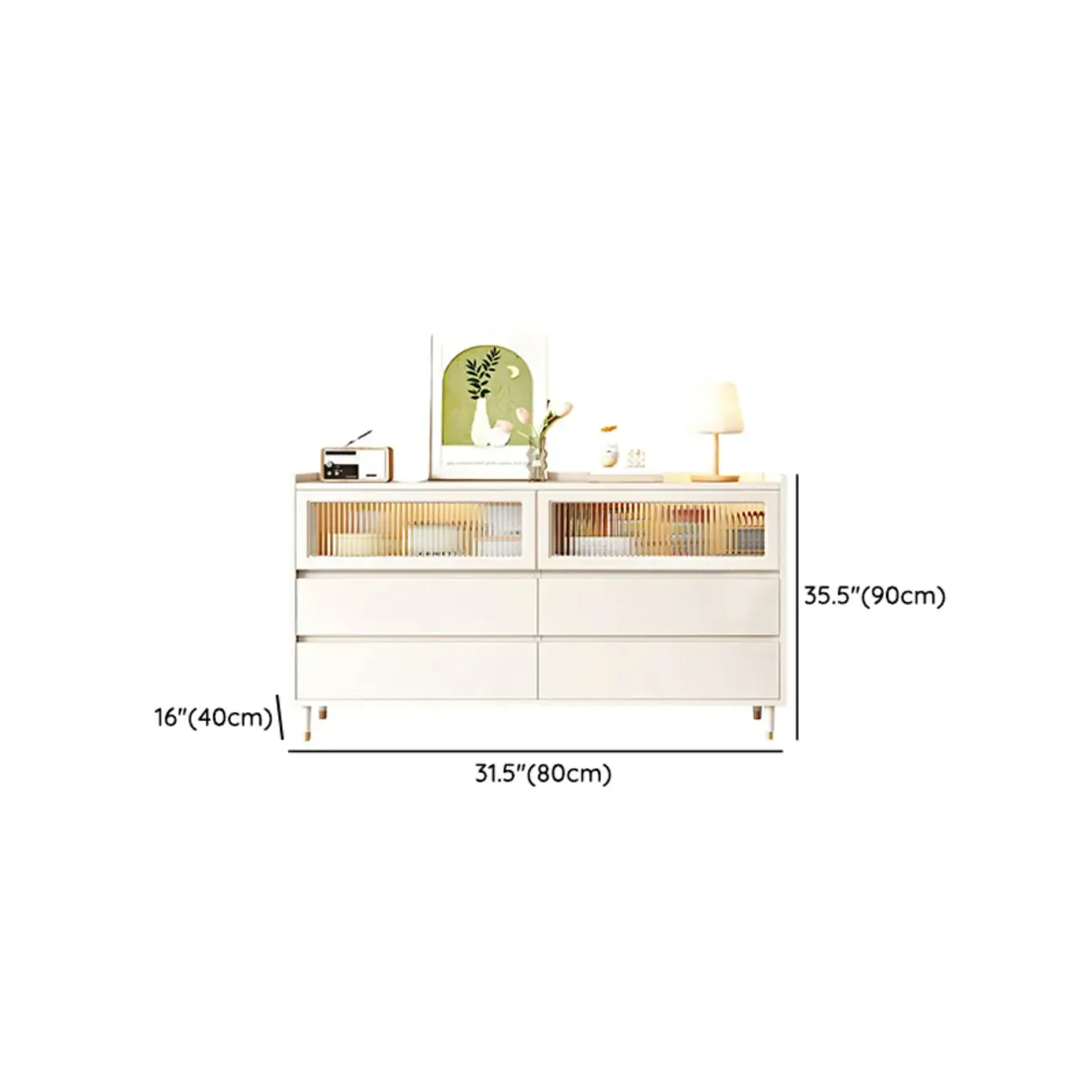 Elegant Pine Wooden Double Dresser with 6-Drawers for Bedroom #size