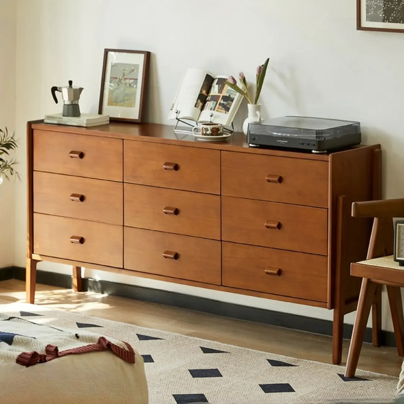 Traditional Brown Wooden Dresser with Self-Close Drawers Image - 1