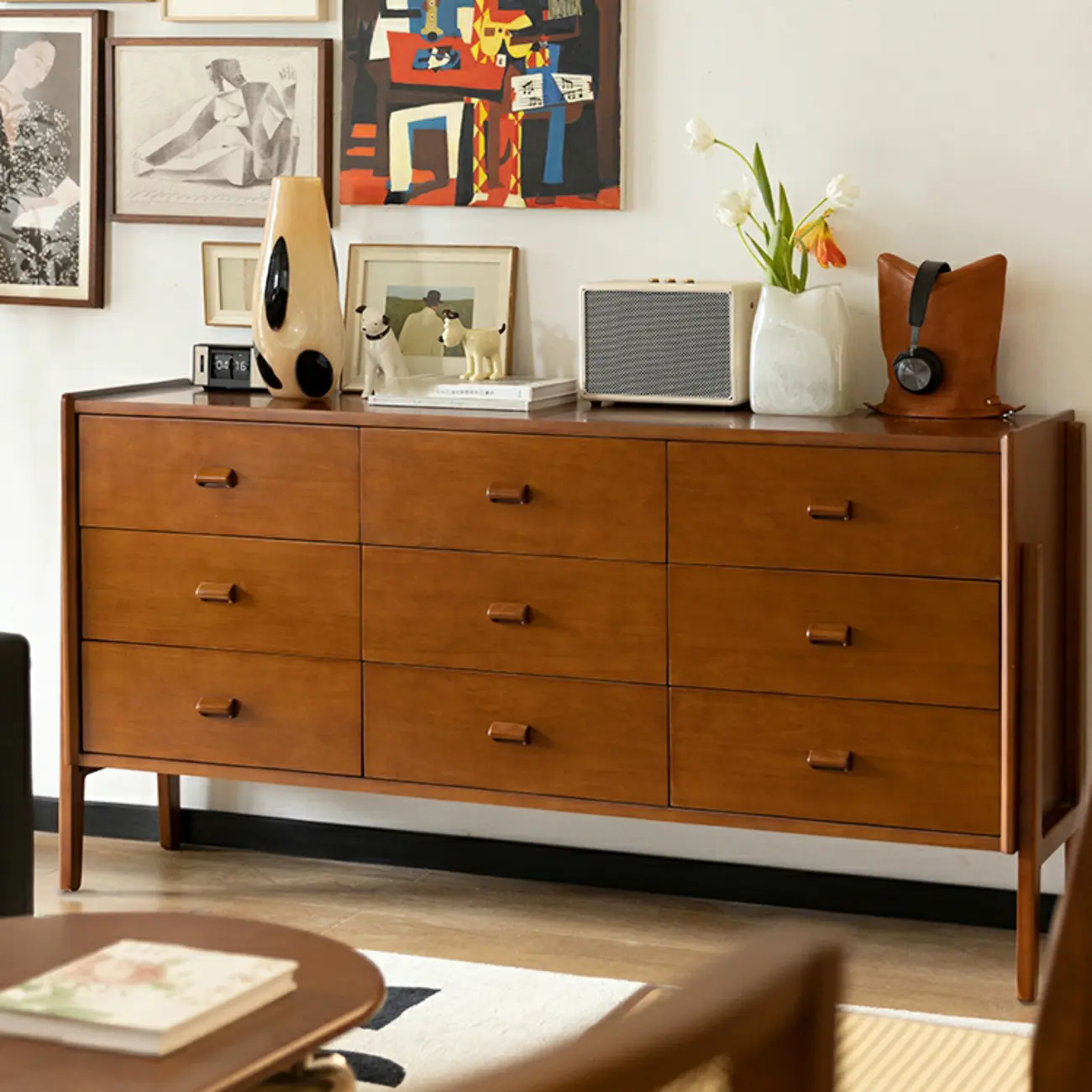 Traditional Brown Wooden Dresser with Self-Close Drawers Image - 5 | homeyfad