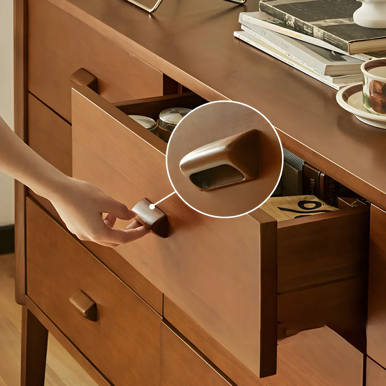 Traditional Brown Wooden Dresser with Self-Close Drawers Image - 6 | homeyfad