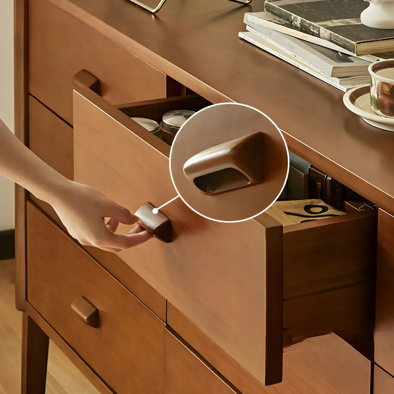 Traditional Brown Wooden Dresser with Self-Close Drawers Image - 6