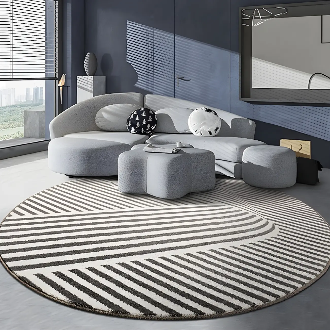 Modern Striped Polyester Round Area Rug Image - 1 | homeyfad