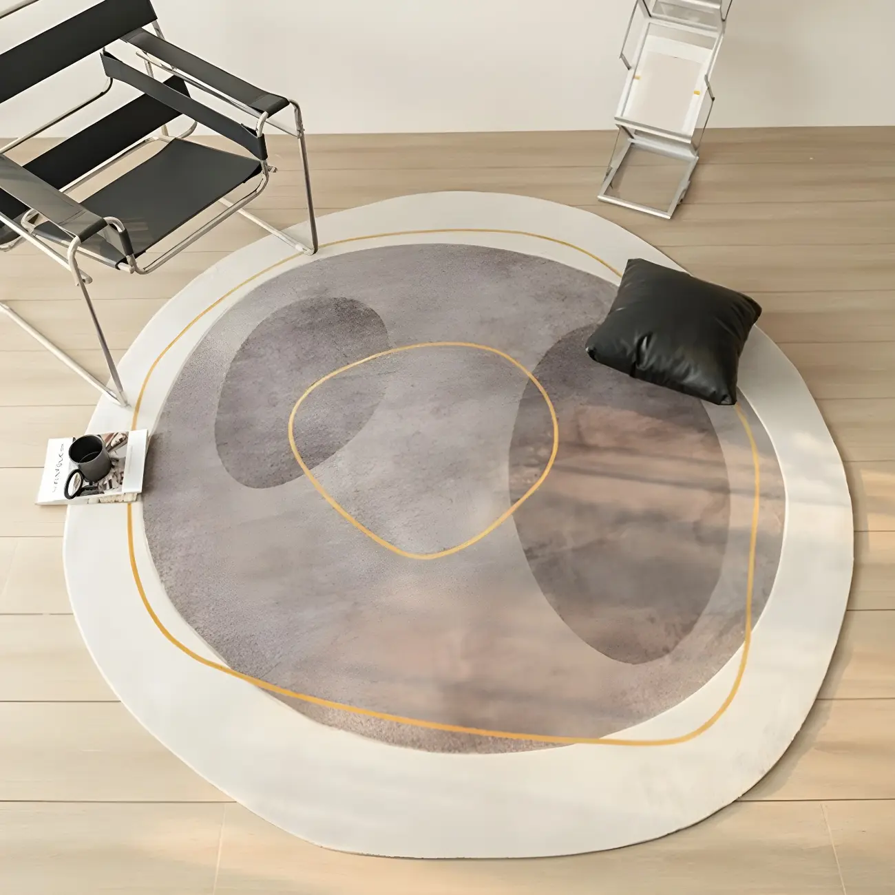 Modern Striped Polyester Round Area Rug Image - 2 | homeyfad