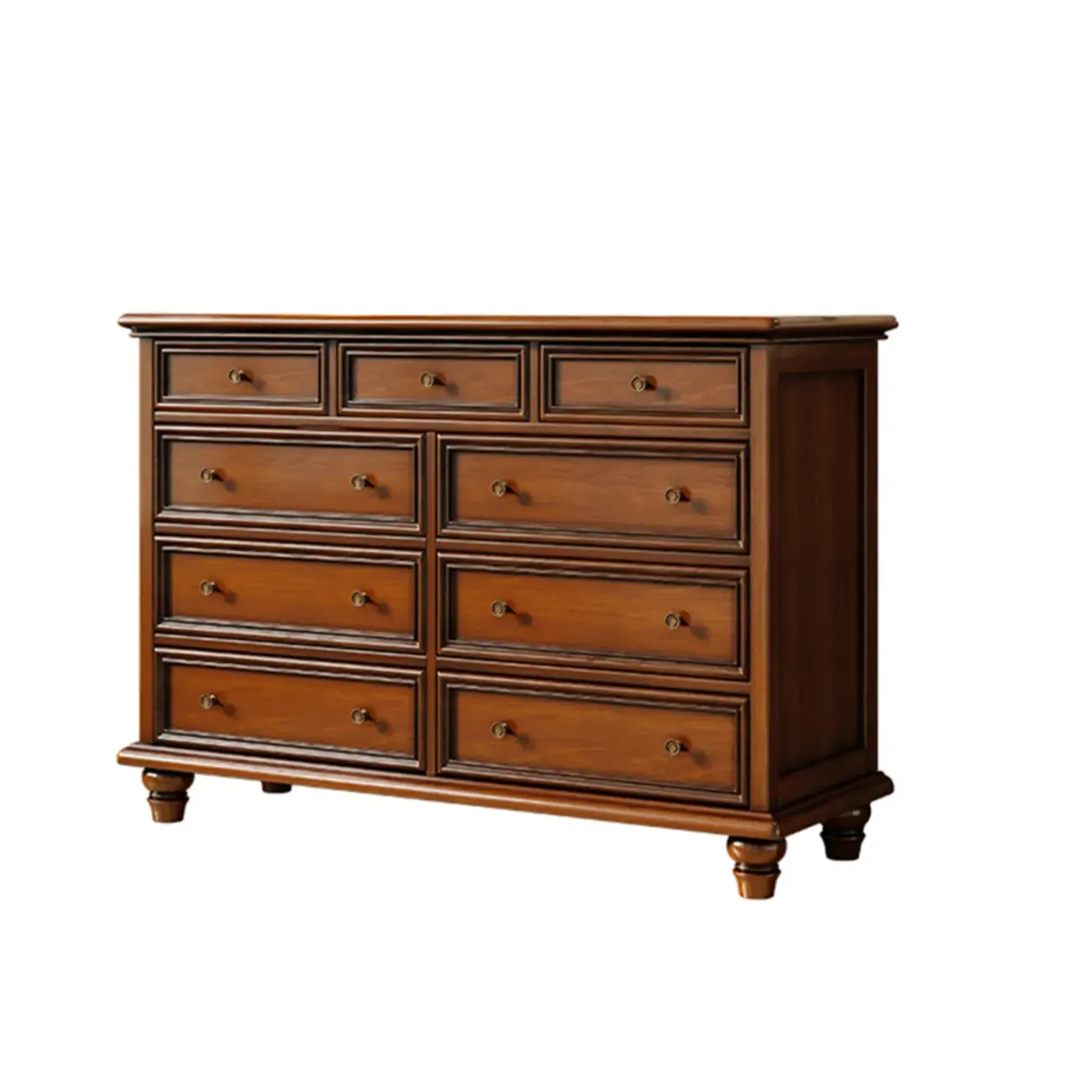 Vintage Brown Wooden Double Dresser with 9-Drawers for Bedroom Image - 6