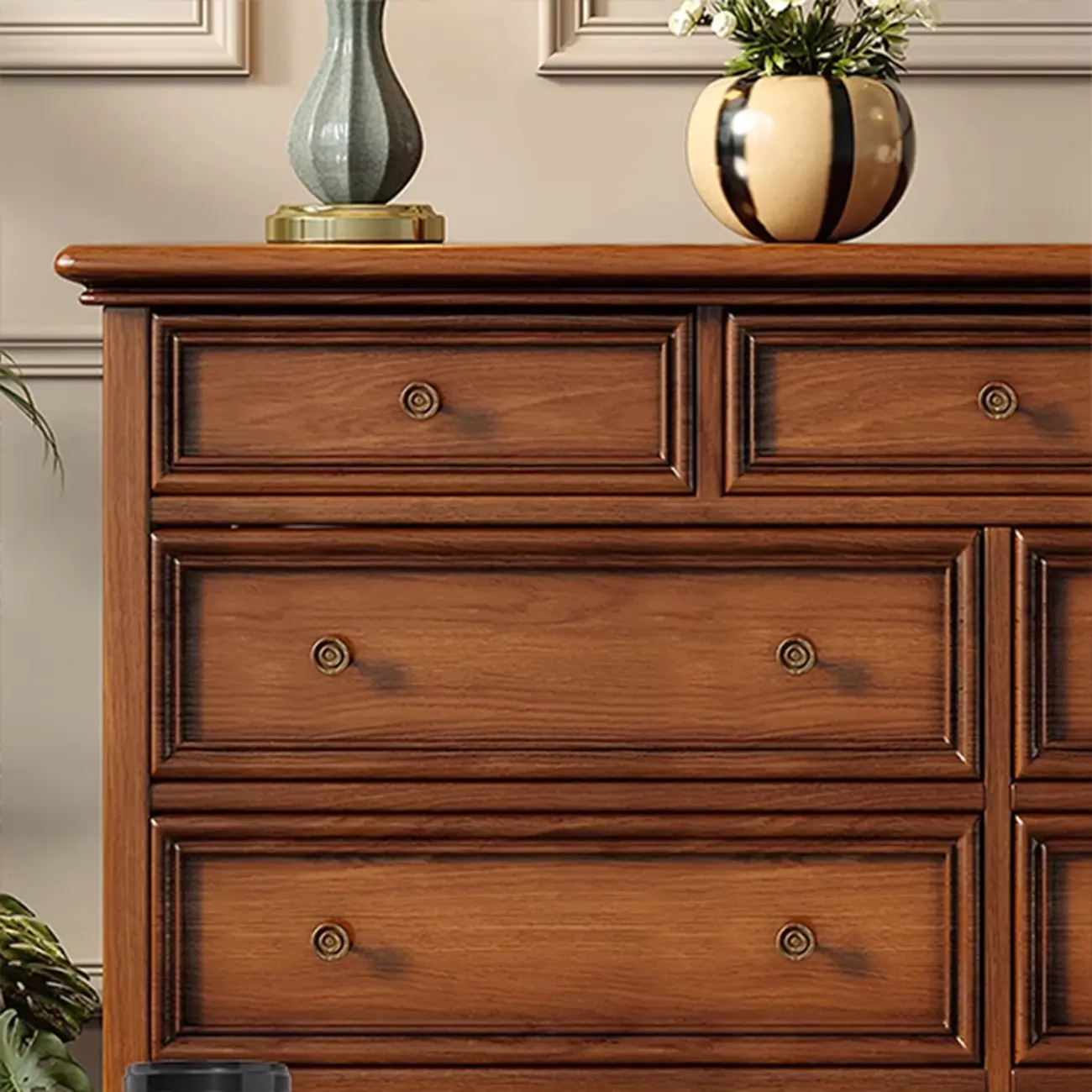 Vintage Brown Wooden Double Dresser with 9-Drawers for Bedroom Image - 8 | homeyfad