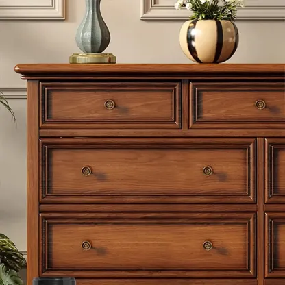 Vintage Brown Wooden Double Dresser with 9-Drawers for Bedroom Image - 8