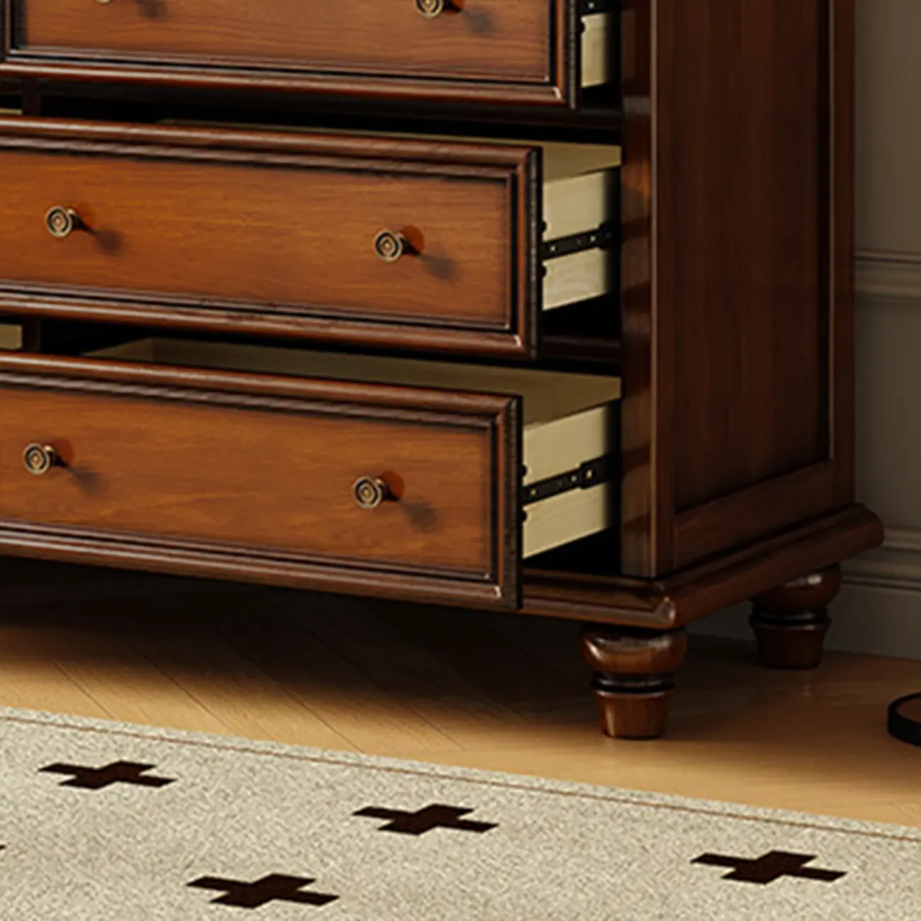 Vintage Brown Wooden Double Dresser with 9-Drawers for Bedroom Image - 12 | homeyfad