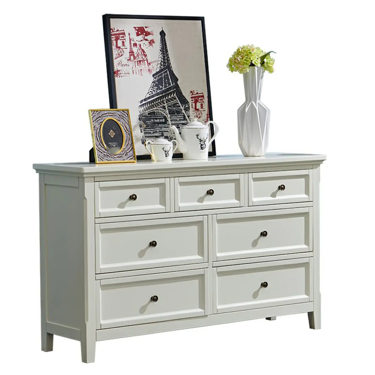 Contemporary White Wooden Double Dresser for Bedroom Use Image - 7 | homeyfad