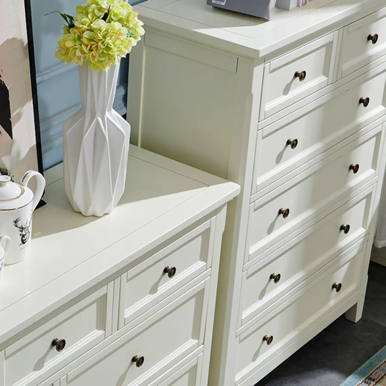 Contemporary White Wooden Double Dresser for Bedroom Use Image - 8 | homeyfad