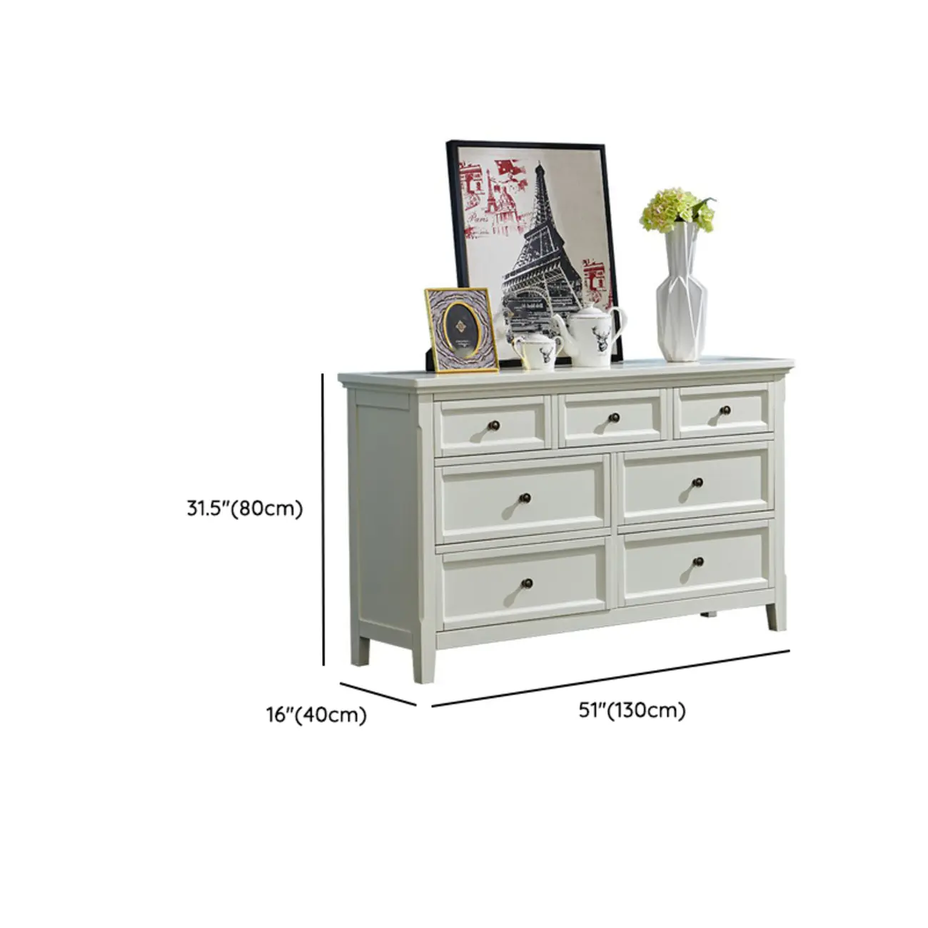 Contemporary White Wooden Double Dresser for Bedroom Use #size