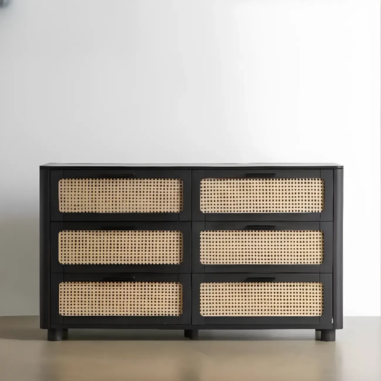 Modern Black Wooden Dresser with Mirror Vanity for Restroom Image - 4