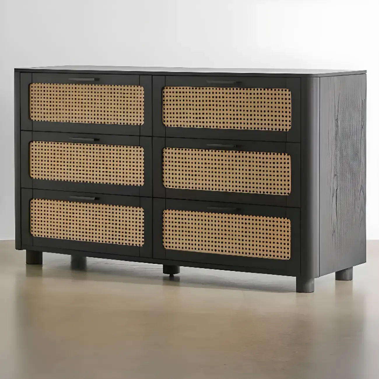 Modern Black Wooden Dresser with Mirror Vanity for Restroom Image - 6