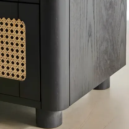 Modern Black Wooden Dresser with Mirror Vanity for Restroom Image - 10